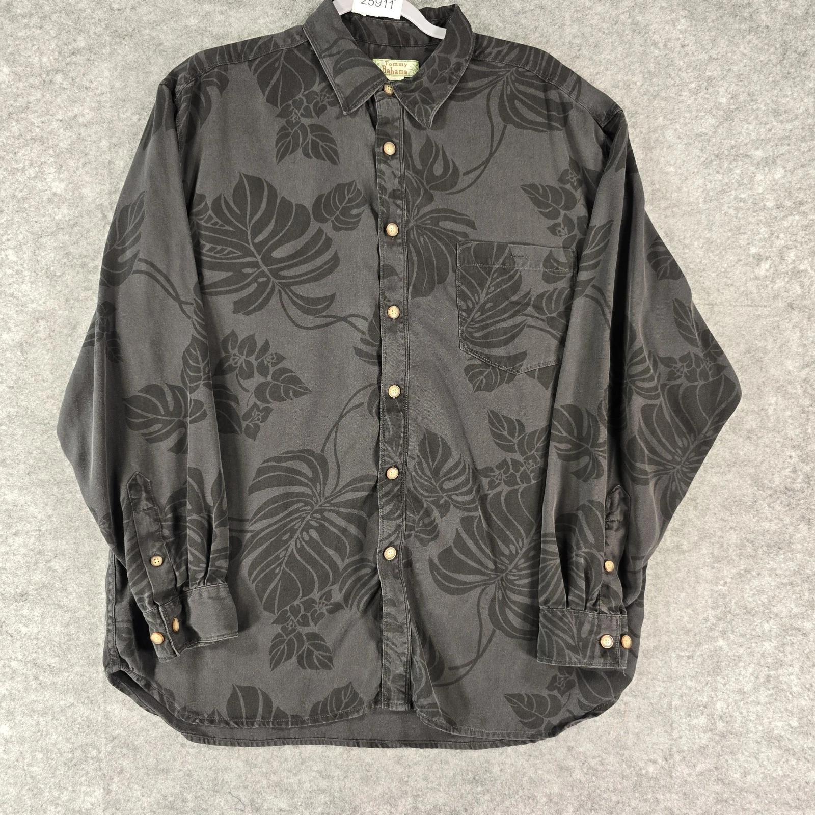 Tommy Bahama Shirt Mens Large Long Sleeve Button Up Black Gray Floral Silk Aloha