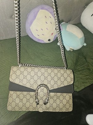 Gucci Dionysus Small GG Supreme Canvas Shoulder Bag Tiger Head Silver Chain