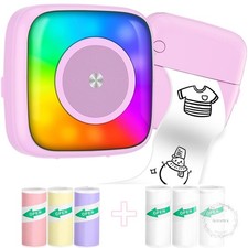 Mini Printer Sticker Printer Print Pod with 6 Rolls Sticker Paper, Seven Color