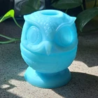 Blue Fenton Glass Owl Candle Holder, Fairy Light, Owl Shaped Holder, Owl Decor