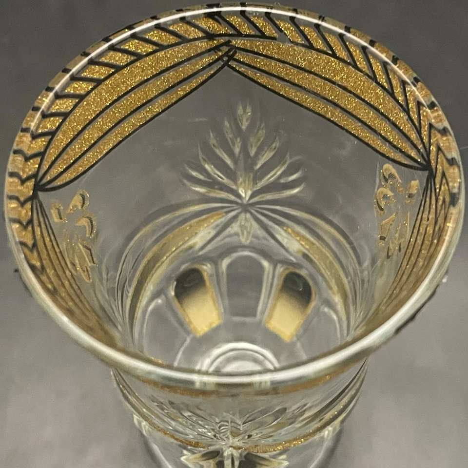 Juego de jarra de vidrio prensado American Hollywood Regency dorado brillante y negro de 6 piezas Foto 4 de 4