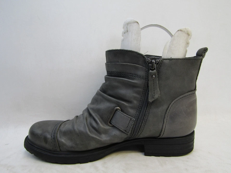 Earth Mujer Talla 10 Gris Cuero Cremallera Hebilla Tobillo Moda Botas Botines Foto 2 de 4
