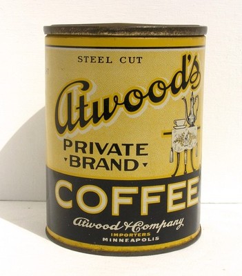 Vintage Art Deco Atwood's Private Brand 1 Pound Coffee Tin Minneapolis MN