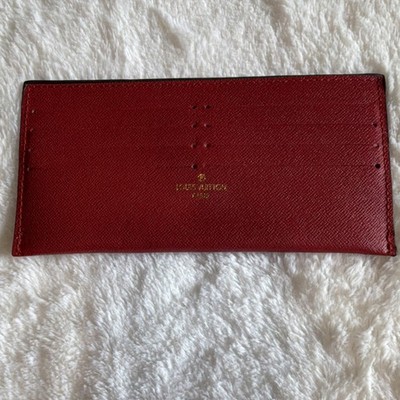 Louis Vuitton Red Logo Accents Women's Wallet Solid Pattern Paris Designer
