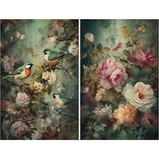 Vintage Birds Floral #1 | A4 Mulberry Rice Paper | Paper for Decoupage