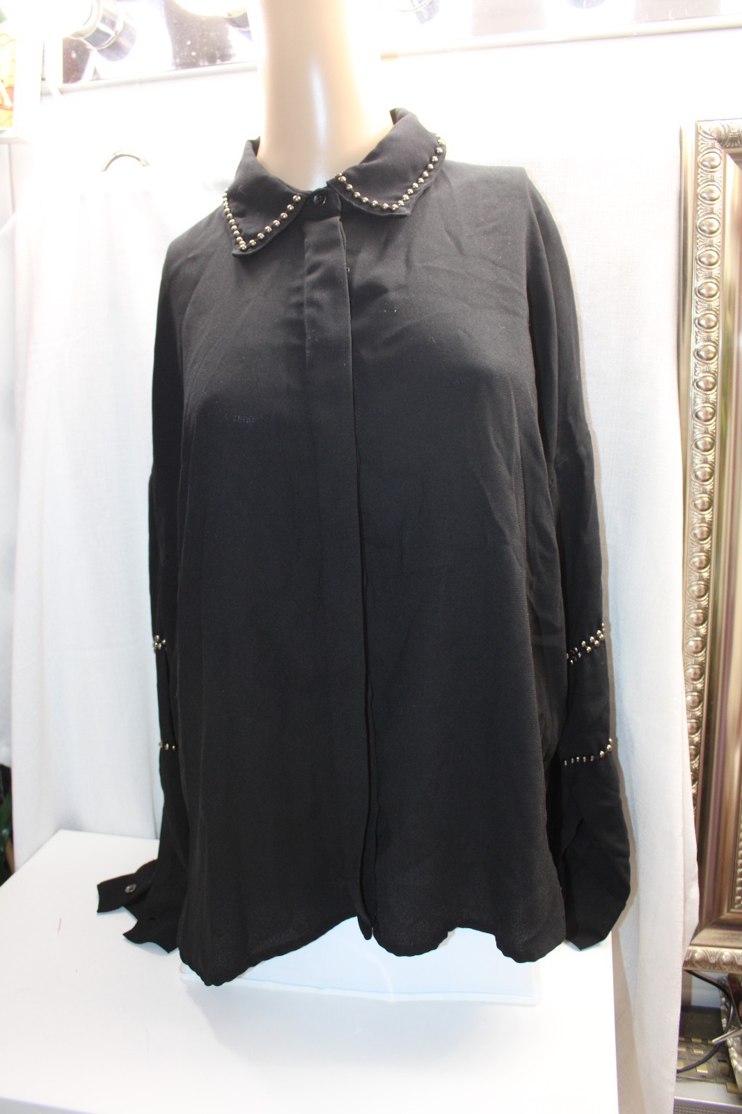 ZARA Polyester Blouse Button Down Collar Silver S… - image 1