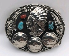 Vintage Siskiyou Buckle Co. Buffalo Nickel & Turquoise Belt Buckle