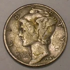 1945 Mercury Winged Head Dime 10 Cents Silver Coin VF Tone