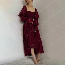 Long Burgundy Evening Dress for Women Square Neck Ankle-Length A-Line Prom Party