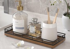 Acacia Wood Bathroom Vanity Tray, 11" L Small Countertop Tray for Dresser, Ta...