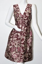 $2990 New Oscar de la Renta FLORAL DAMASK Silk Satin JACQUARD DRESS Burgundy 8