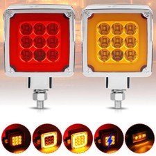 2pc Led Double Face Fender Turn Signal Light Amberred For Semi Truck Trailer