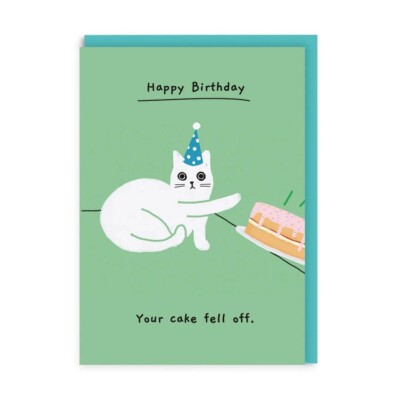 Funny Birthday Card Naughty Cat Cake Cute Illustrated Greeting