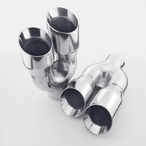 Stainless Steel Exhaust Tips 2.25" Inlet Quad 3" Out Staggered Pair Dual Wall - Picture 6 of 7