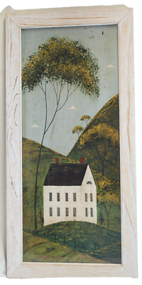Warren Kimble Folk Art House in Hills Primitive Landscape Framed