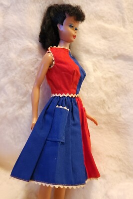 Vintage Barbie #943 FANCY FREE Red & Blue Cotton Dress W
