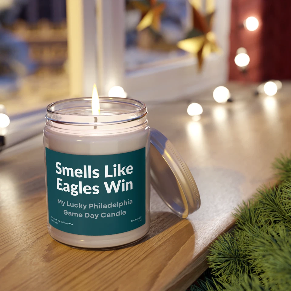 Customizable Philadelphia Eagles Win Premium Scented Candle 9 oz Football Decor - Image 2 of 4