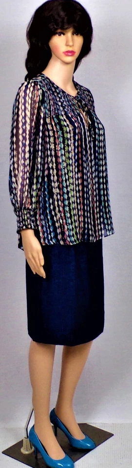 SILK! (95%) SHOSHANNA size XS (?) multicolor silk/metallic LS pullover top - Image 3 of 4