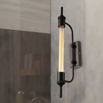 Industrial Wrought Iron Ceiling Light Wall Mount Lamp Metal Cage Exposed Bulb