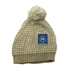 Winter Essentials Women's One Size Beige/White Knit Beanie Hat With Pom New