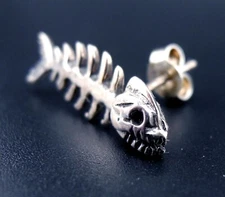 Fishbone Earrings Sterling Silver NEW Vintage Punk 90's Stud/Post Chim Ska Funk