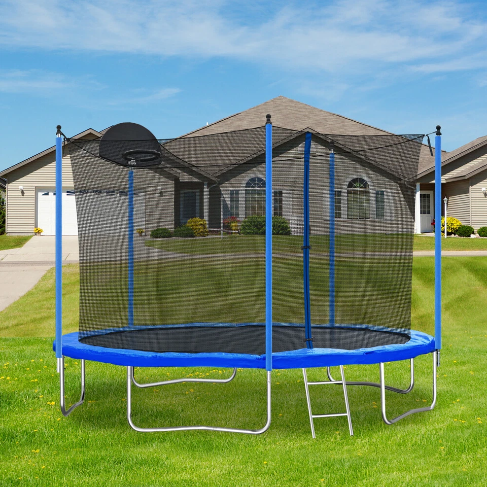 12FT Outdoor Trampoline with Basketball Hoop, Ladder and Safety Enclosure Net - Image 4 of 4