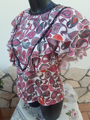 NEU MAX&CO MAX MARA Top/Bluse mehrfarbig Paisley Flügelärmel Volant It42 De36/38