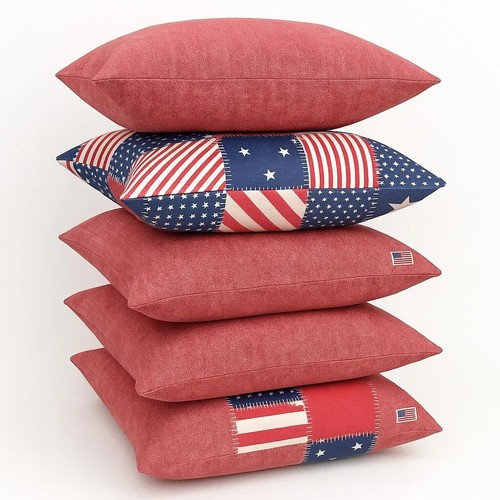 Patriotic Patchwork Pillow Cover American Flag 4th of July, Red White Blue - Picture 3 of 10