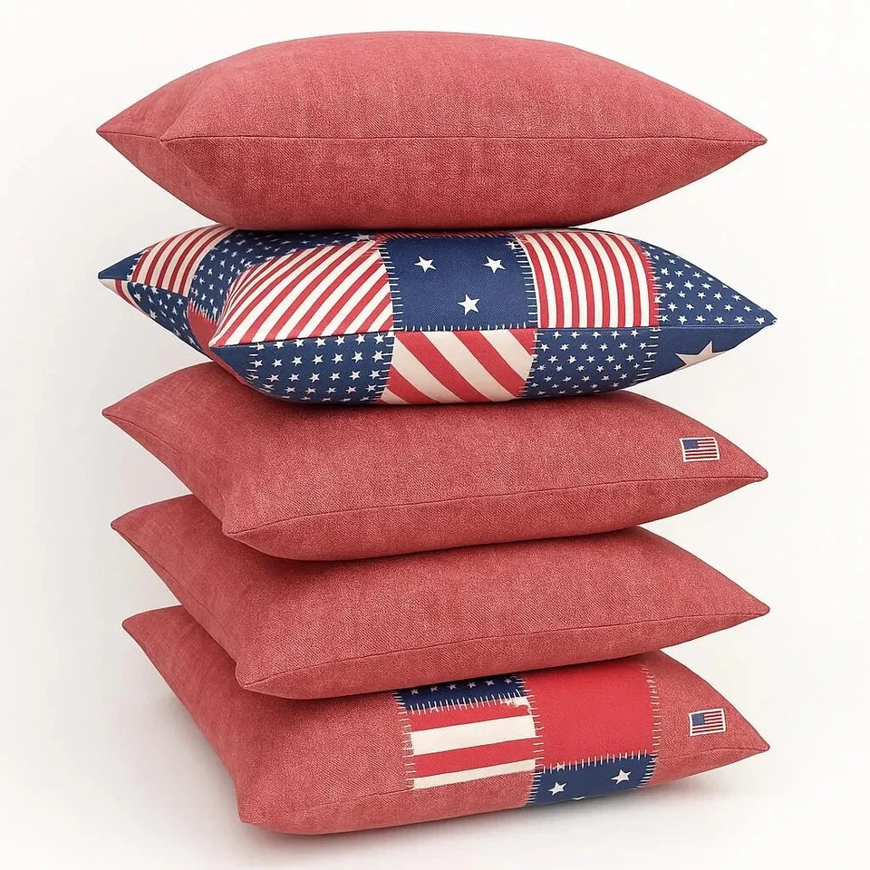 Funda Almohada Patriótica Patchwork Bandera Americana 4 de Julio, Rojo Blanco Azul Foto 3 de 4