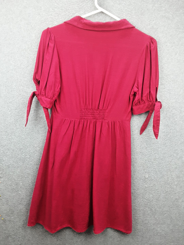Dottie Size 8 Vivid Magenta Button Front Tie Sleeve Linen Blend Dress - Picture 2 of 11