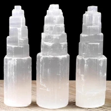 LOT of 3 XL Selenite Towers 8 " inch Rough Crystal Morocco Natural Carved Heal