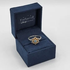 Zales Enchanted Disney Princess Jasmine Swiss Blue Topaz Diamond Flower Ring 7.5
