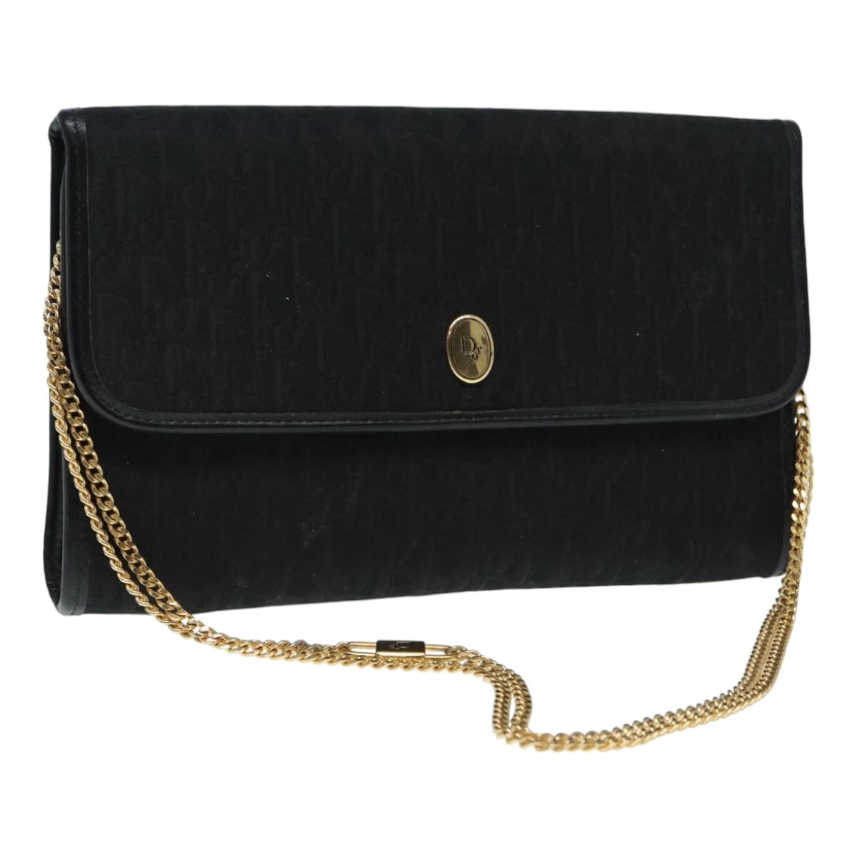 Sac bandoulière Christian Dior trotteur toile chaîne noir or authentique 90397