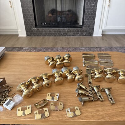 HUGE LOT Vintage SCHLAGE Bright Brass Door Knob Passage Mid Century to 1980's