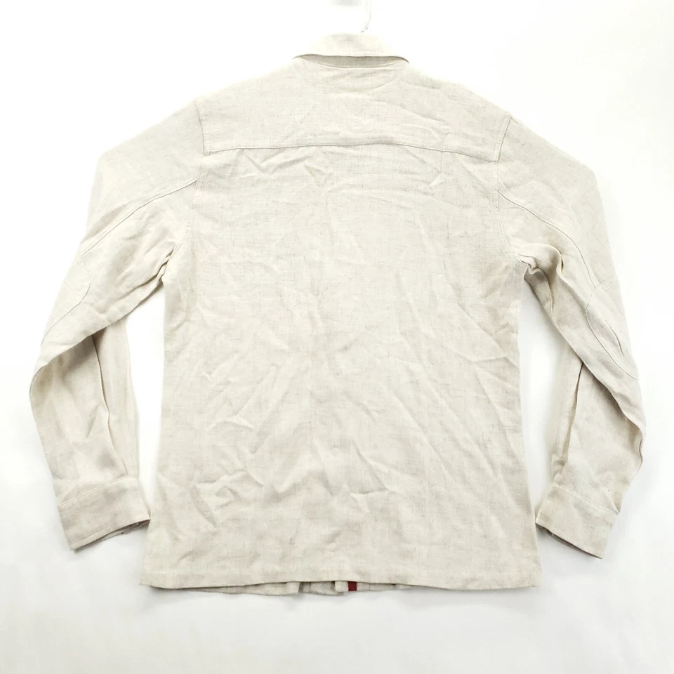 NUEVA Camisa Paul Jones Hombre Pequeña Beige Lino Manga Larga Bolsillos Clásica Abotonada Foto 2 de 4