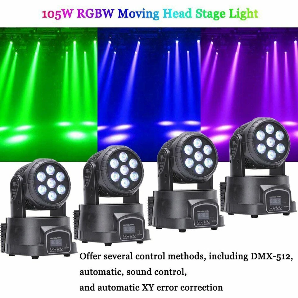 105W RGBW 7 LED Beam Moving Head Lights Strobe DMX Party Stage Light Disco DJ - Image 3 of 4