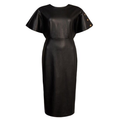 black leather shift dress Theory Black Leather Mini Shift Dress with Charcoal trim - sz 4