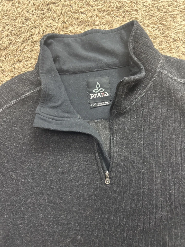 PrAna men's XL Half Zip Pullover Wool Fleece Sweater Shirt Prana Charcoal Black - Image 3 of 4