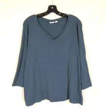 CATO Woman TEAL Jersey Knit V-NECK Button Detail 3/4 SLEEVE T-Shirt Top 22/24W
