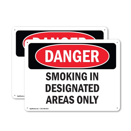 (2 Pack) Smoking In Designated Areas Only OSHA Danger Sign Decal Metal Plastic - Imagen 1 de 21