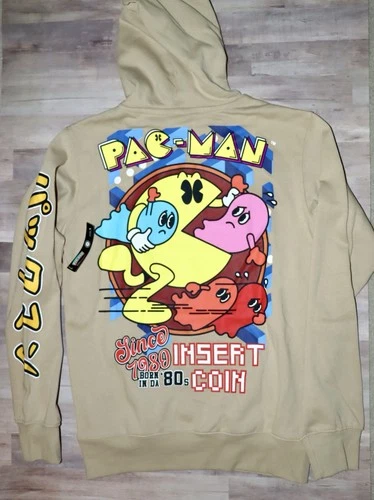 Pac-Man Bandai Namco Entertainment Graphic Tan Hoodie Unisex Adult Size Small