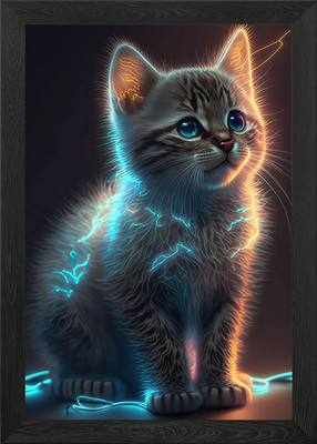 Colorful Neon Cat Framed Wall Art Poster Canvas Print Picture