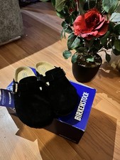 Boston Birkenstock Black Suede Leather Clogs Size 3 Uk Narrow Fit Brand New