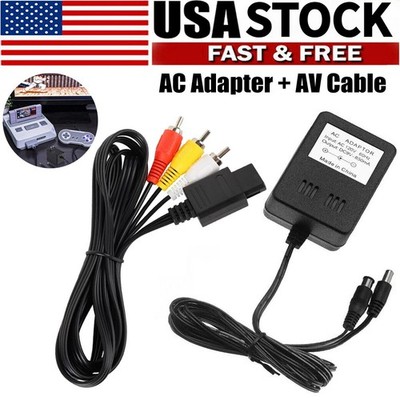 For Super Nintendo SNES Game AV RCA Audio+AC Cable Power Supply Adapter Cord Set