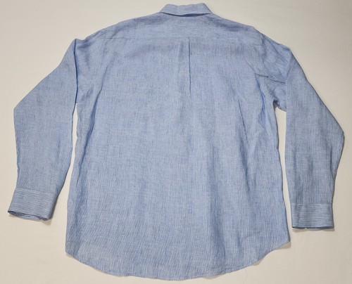 $170 J.Mclaughlin Blue Striped Classic Fit Linen Button Front Pocket Shirt Sz XL - Picture 2 of 12