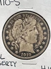 1910S Barber 90% Silver Half Dollar, FULL LIBERTY & FULL RIM, Very Good+ #100.