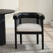 1 Pc Barrel Dining Chair Linen Upholstered Accent Chair with Arms & Rattan Back