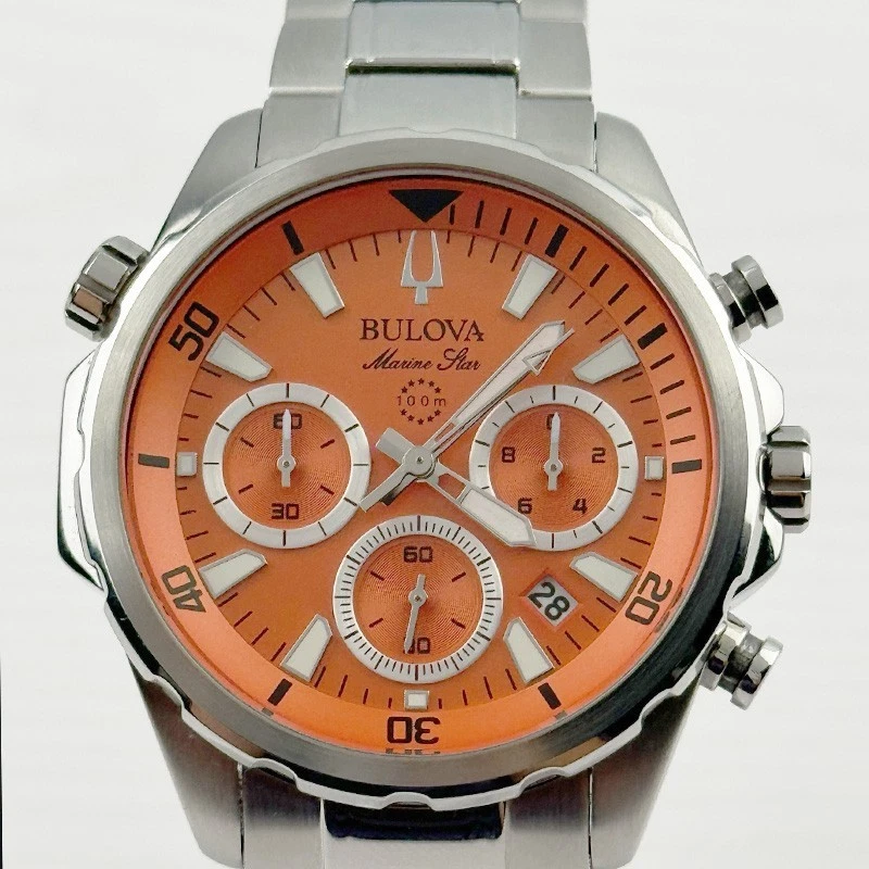 Bulova Marine Star 96B395 Reloj Hombre Cuarzo Esfera Naranja Acero Inoxidable 43MM Foto 2 de 4