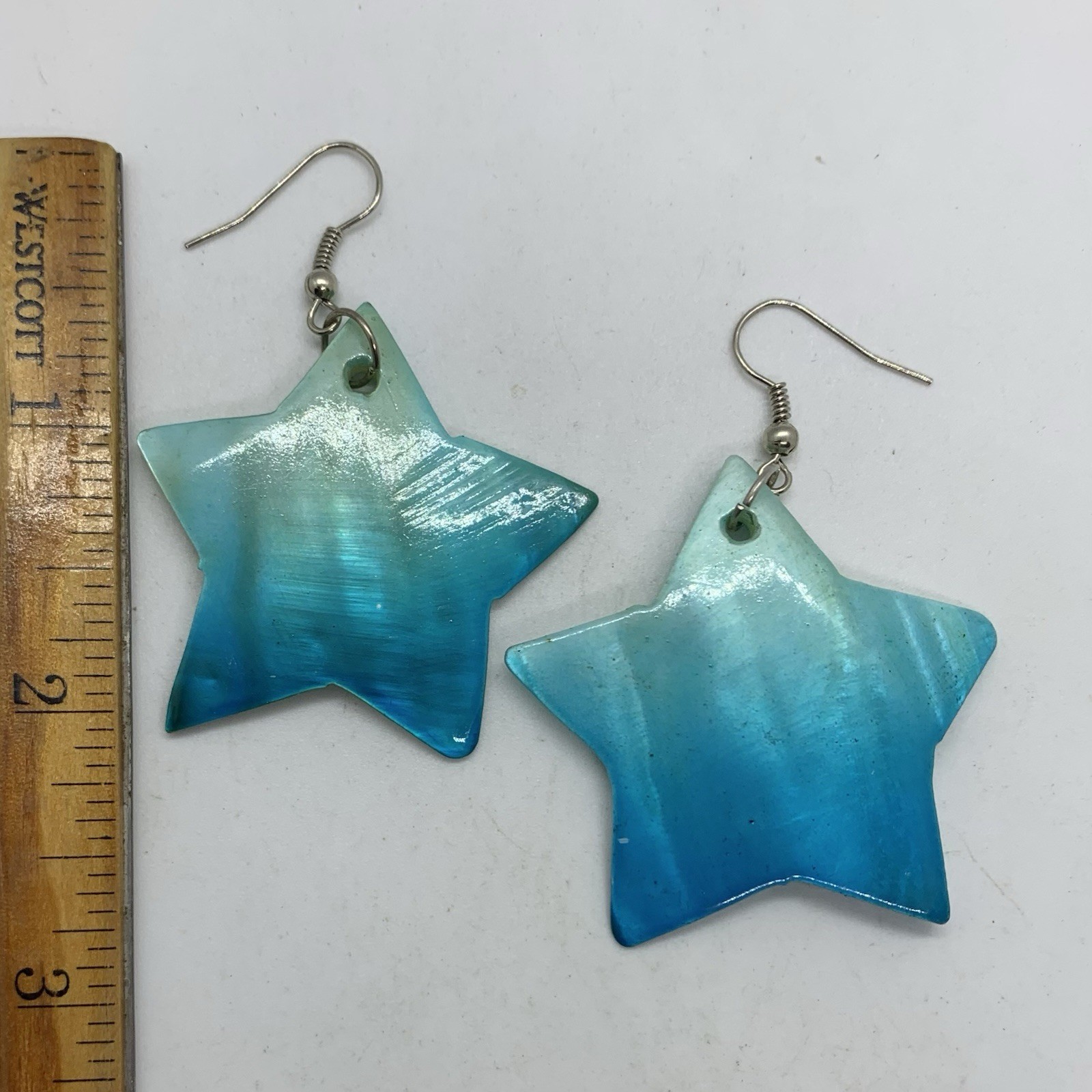 Vtg Large Blue Mop Star Dangle Statement Earrings… - image 3