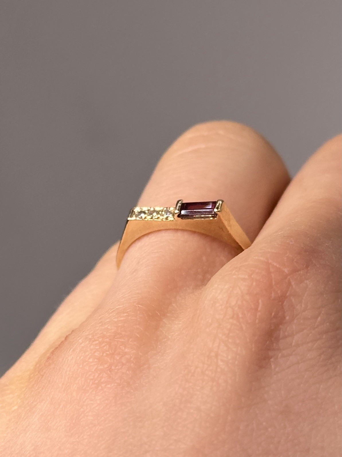 Solid 14K Yellow Gold Band Ring & Ruby & Natural … - image 2